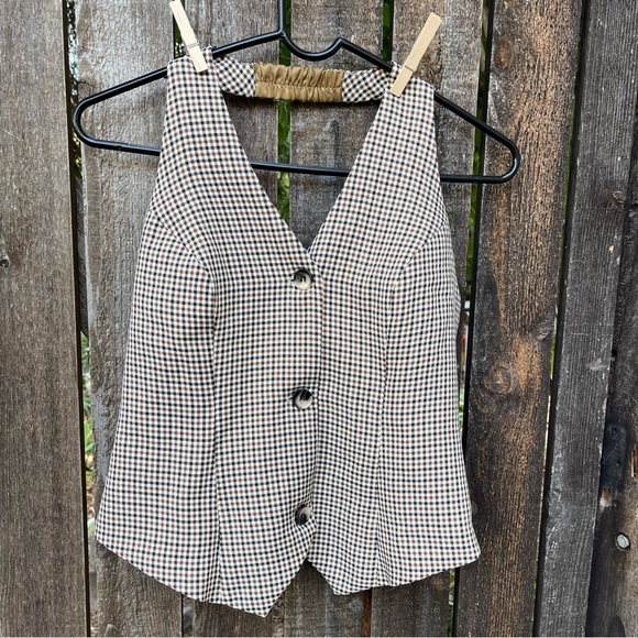 Belle Poque Wm’s Waistcoat Plaid Button Halter Vest Sz S - Picture 8 of 11